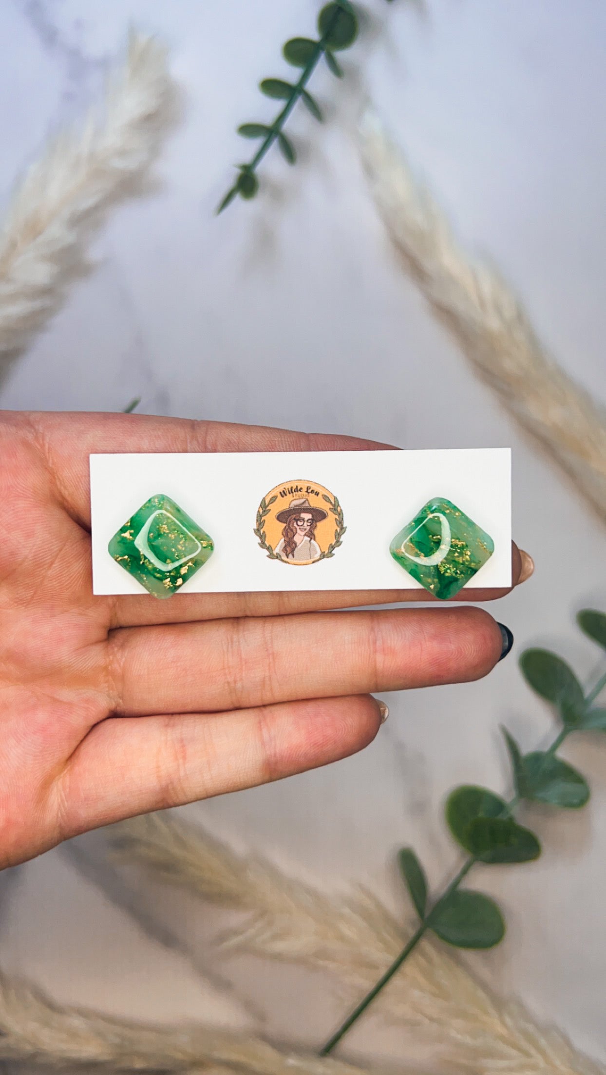 Square Jade Studs