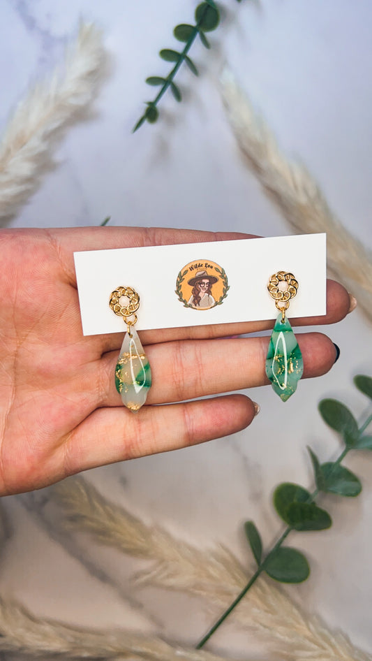 Gold Spiral Mini Jade Teardrops