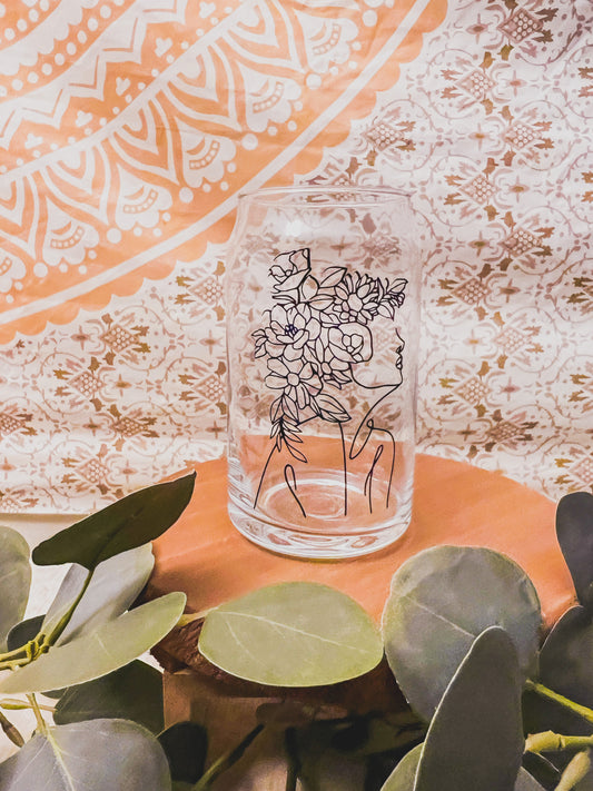 Floral Woman Lineart Beer Glass