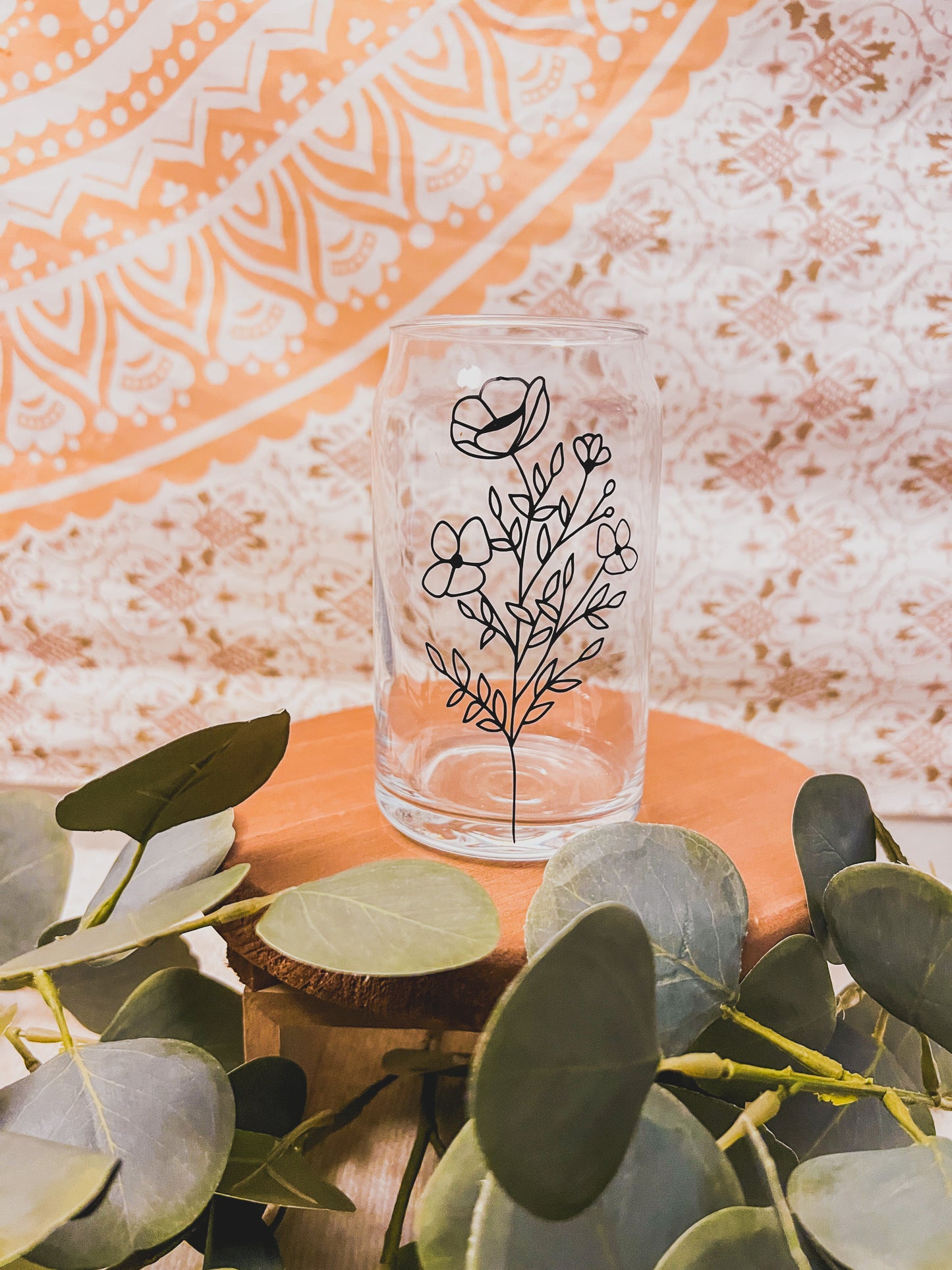 Black Floral Bunch Beer Glass