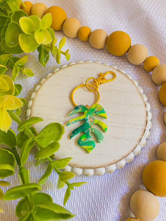 Gold Leaf Monstera Keychain