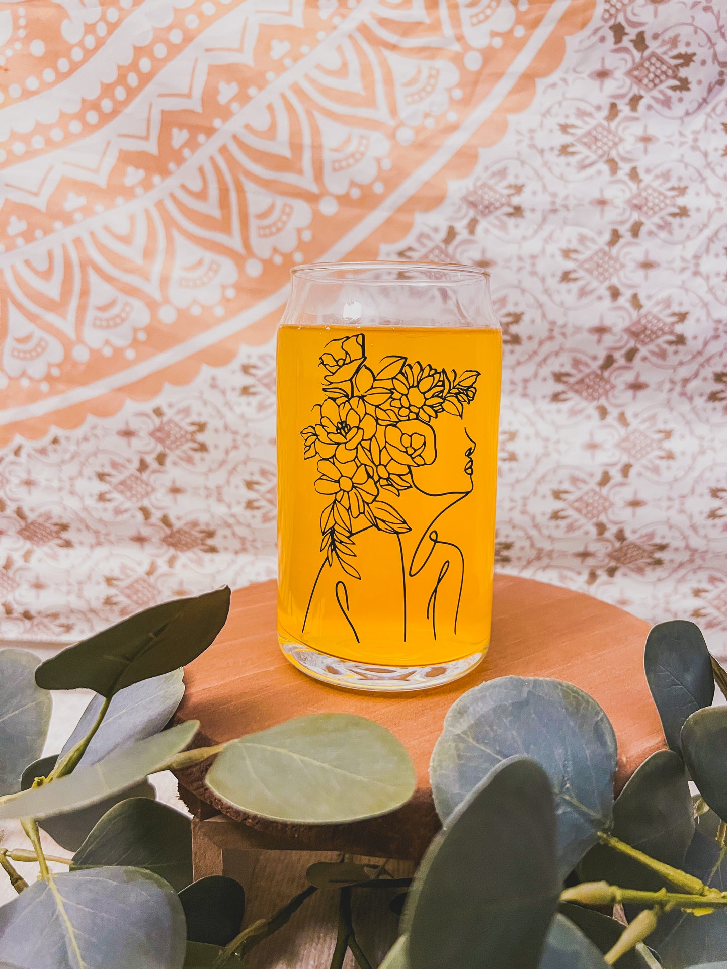 Floral Woman Lineart Beer Glass